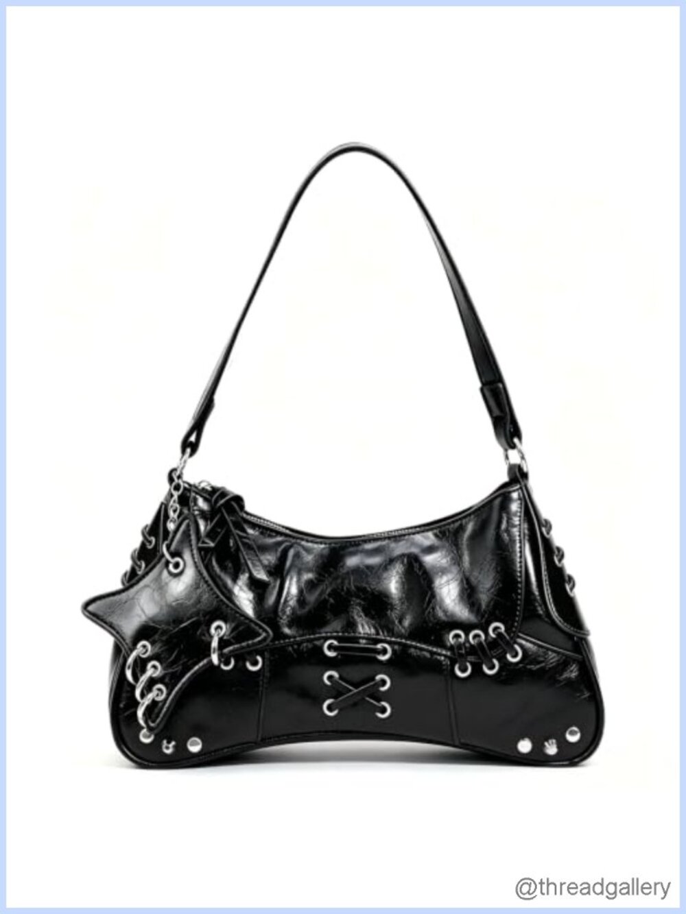 Faux Leather Y2K Gothic Studded Hobo Shoulder Bag Lace-Up